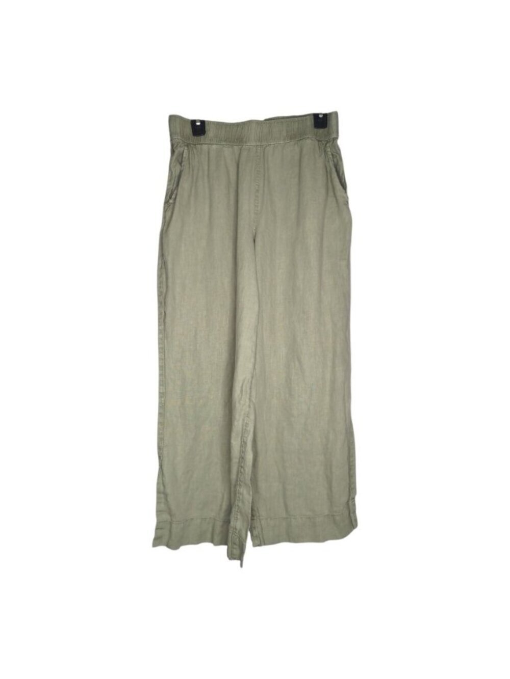 Tahari Essentials Linen Green Wide Leg Pull On Capri Pants Medium Green Pockets